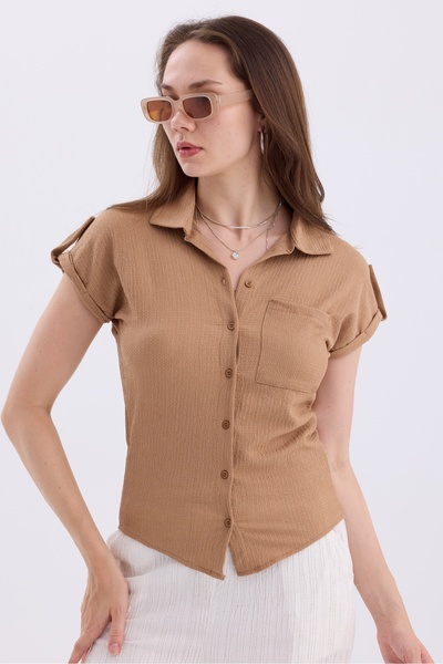 MD trend Basic Bat Sleeve Wrapped Fabric Women's Shirt - With Pockets