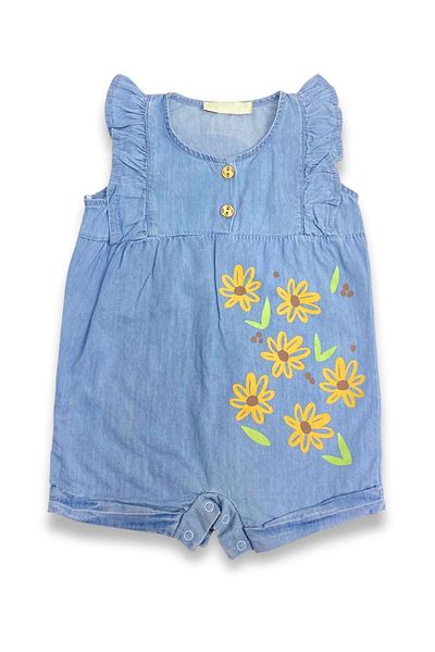 ADABEBEK Baby Girl Romper with Sunflower Embroidery - Ruffled Collar, Short Sleeve