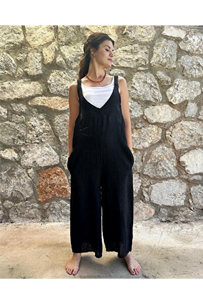 ByEnBi İtalyan Keten Tulum Siyah Std