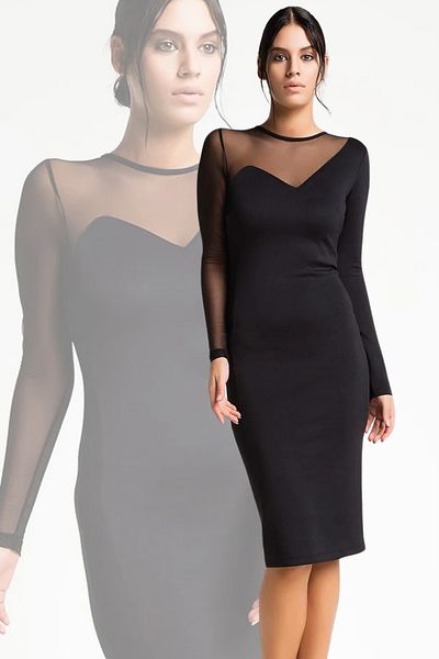 Laranor Tulle Detail Lip Collar Dress