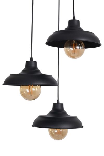Fer Avize Sinyor Modern Design Living Room - Kitchen - Cafe Black Color Pendant Lamp 3-Piece Chandelier