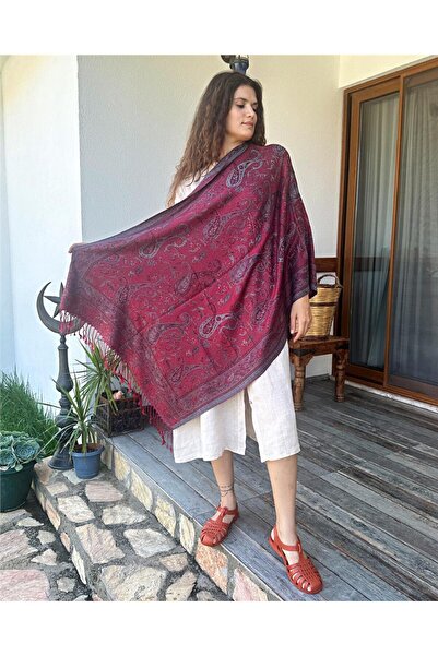 ByEnBi شال باشمينا أحمر كلاريت - 50% مودال و 50% حرير، مقاس واحد 70x185