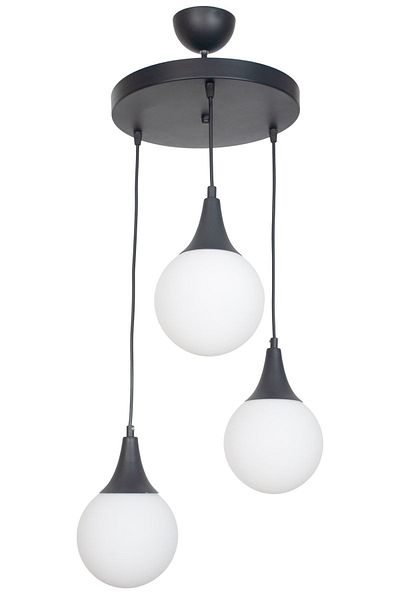 Fer Avize Damla Modern Design Pendant Lamp Black Color White Glass Living Room - Kitchen - Bedroom 3-Piece Chandelier