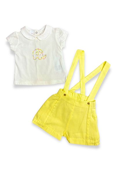 ADABEBEK Elephant 2-Piece Trendy T-Shirt and Suspender Shorts Set for Baby Girl