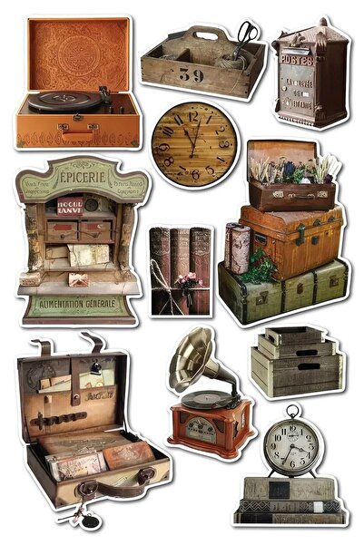 Limitless Design Vintage Temalı Sticker Set Laptop Tablet Telefon Motor Defter
