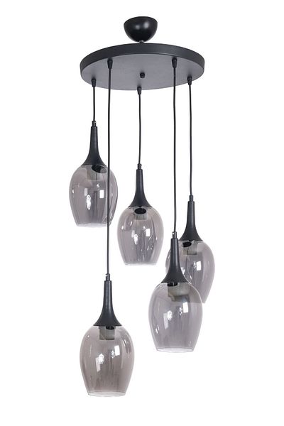 Fer Avize Ilyo Modern Design Bedroom - Living Room - Kitchen Pendant Lamp Smoked Glass 5-Piece Chandelier