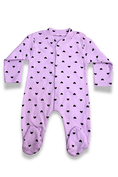 ADABEBEK Heart Patterned 100% Cotton Jumpsuit with Booties