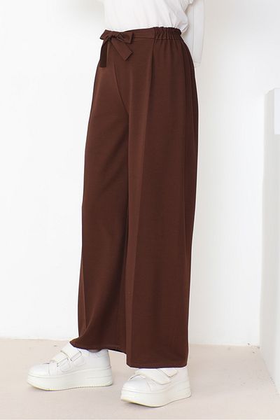 Bestenur Παντελόνι Meva 648 Model Wide Leg Belted - Bitter Brown