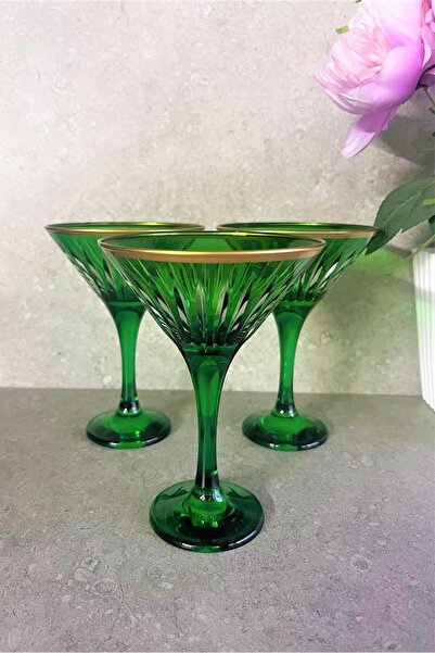 DECOSTYLE Lav Mis 586 Renkli Gold Detaylı Martini Kadeh, Magnolya ve Tatlı Su...