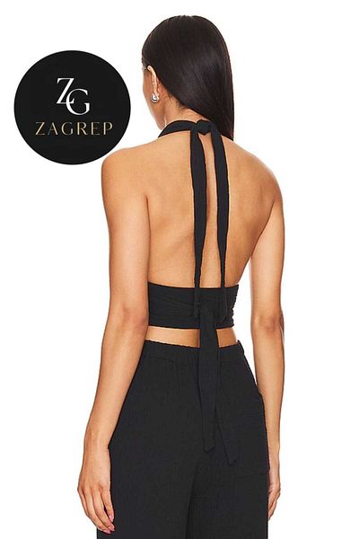 Zagrep Women's Black Crop Top - Special Design, Zagrep Detailed and Waist Tied
