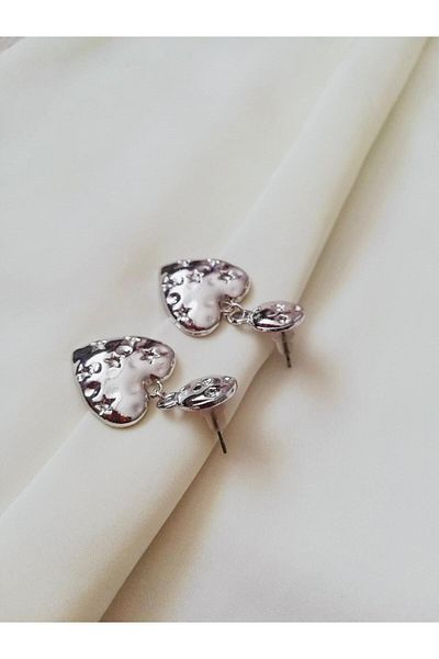 Judas Takı Star Detailed Silver Heart Earrings - Women