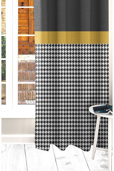 Ardizayn Houndstooth, Gold Detail, Digital Printed, Velvet Fabric Single Wing Background Curtain