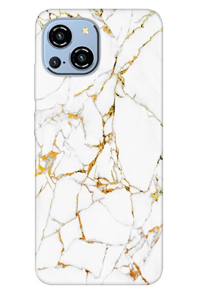 Reeder S23 Pro Max Uyumlu Kılıf Silikon Desenli Resimli Kapak Sarı Beyaz Mermer