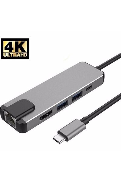 VİZYONAKSESUAR Vizy10 5ın1 Type-c To 2*usb 3.0 4k Hdmı Gigabit Ethernet Çevirici Hub Adaptör Vizy10-05