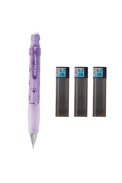 Serve Deep Nature Pattern Versatil 0.7 Pastel Lavender Dog Paw + Tombow 0.7 mm 2b Tip 3 Pieces