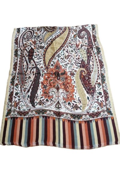ByEnBi Indian Patterned Shawl Brown Beige 100% Viscon 70x190 Cm
