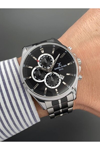 Daniel Klein Men's Wristwatch Silver Black Color Steel Strap 3 Atm Water Resistance