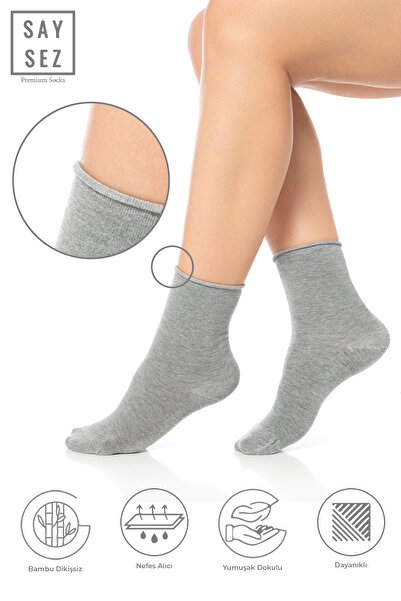 SAYSEZ Сиви първокласни дамски чорапи от бамбук - еластични, безшевни, не оставящи следи и не стягащи се, комплект от 6 части