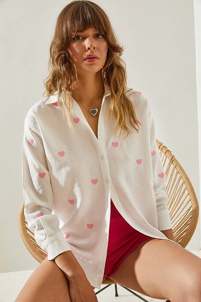Bianco Lucci Hímzett szívvel hímzett női oversize ing -60251090
