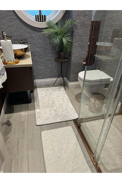YTR HOME Glitter Bamboo Αντιολισθητική Δερμάτινη Βάση Dust Stain Resistant Σετ 2 Σετ χαλάκι μπάνιου λεκάνης τουαλέτας