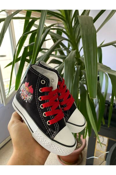 STARYOU STORE Powerpuff Girl Patterned Black Long Linen Casual Sneaker