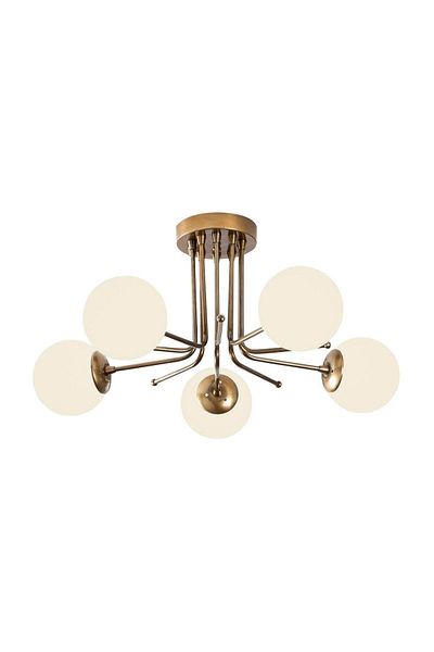 Fer Avize Daisy Modern Antique Color Globe White Glass Living Room - Kitchen - Bedroom 5-Piece Chandelier