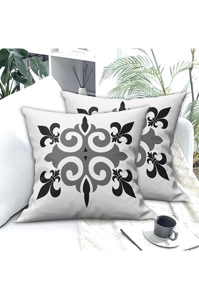 Ardizayn Damask (Γκρι), Βελούδινο Ύφασμα 2 τεμαχίων Κάλυμμα Ριχτάρι - Εκτύπωση διπλής όψης