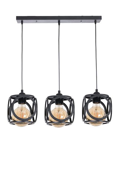 Fer Avize Lotus Black Modern Design - Wire 3 Row Chandelier for Children's Room and Bedroom
