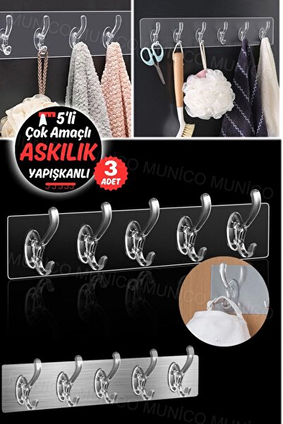 Munico 3 Adet Uzun Askılık Aleti: Mutfak ve Banyo İçin Duvar Monte Edilebilir...