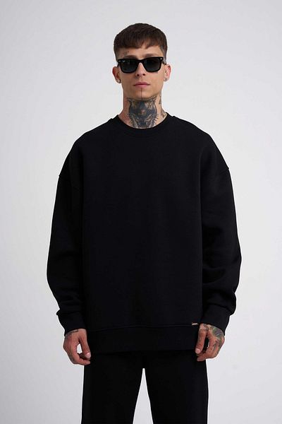 BayBayan Мъжки памучен суитшърт Oversize - Свободна кройка, Гъвкав и Релефен, Три нишки