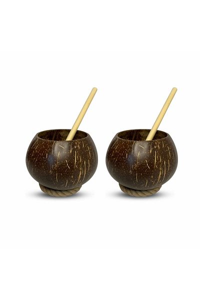 Coconut Products 2 Coconut Cups and 2 Bamboo Straws - Coconut Cups - Cocktail Glass