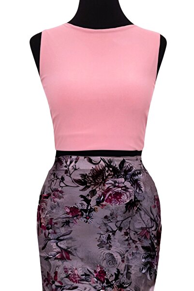 Due Stelle Red-Powder Patterned Double-Sided Women's Crop Blouse