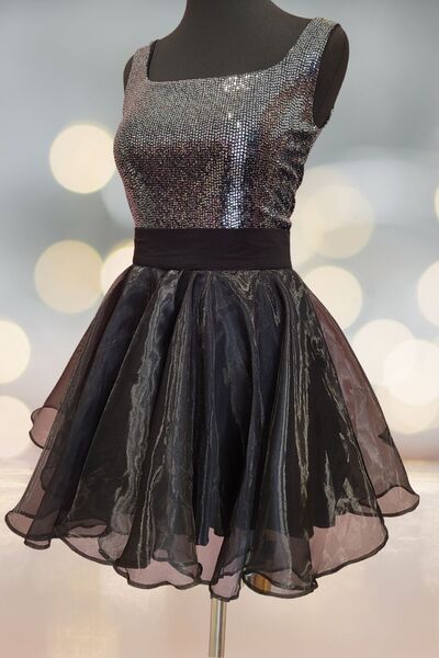 Due Stelle Kadın Diz Üstü Organze Daire Etek Siyah