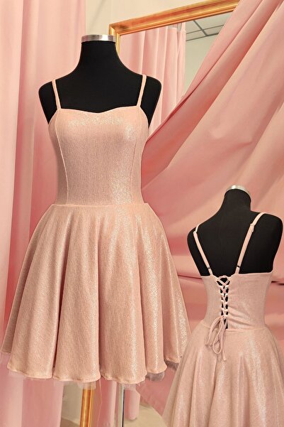 Due Stelle فستان سهرة لامع لحفلات التخرج - تنورة منقوشة وأشرطة رفيعة قابلة لل...