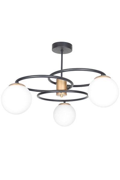 Fer Avize Loop Special Design Living Room - Kitchen - Bedroom Black Color White Glass 3-Piece Chandelier