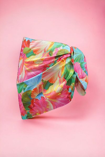 pistore Satin Women's Beach Dress - Pink, Yellow, Blue, Floral Print, Short Pareo, New Season
