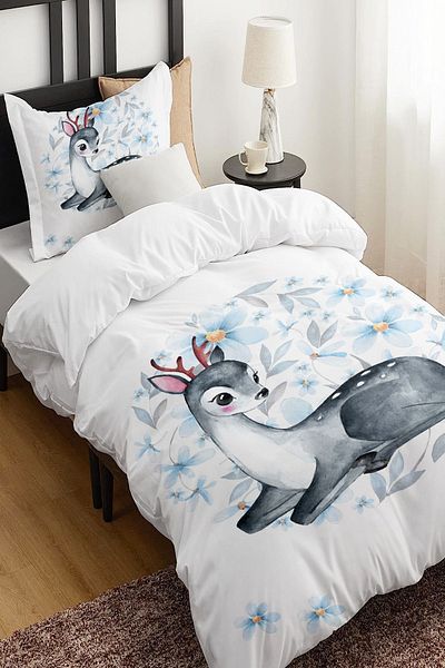 Else Dekor Gray Gazelle Patterned Single Children's Duvet Cover Set Without Sheets