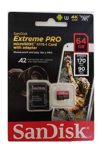 SanDisk بطاقة ذاكرة Micro SD سعة 64 جيجابايت من Extreme Pro A2 بسرعة 170 ميجابايت/ثانية
