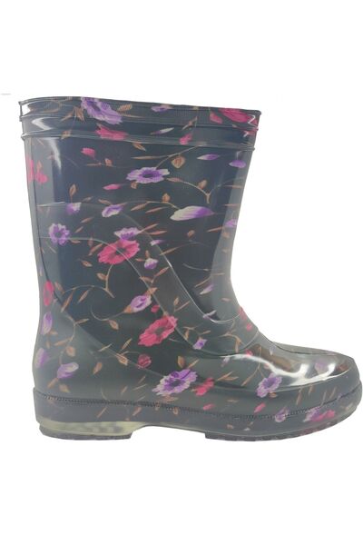 fafatara Жіночі чорні водонепроникні дощові чоботи з квітковим принтом