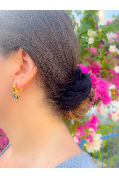 Mint أقراط دائرية من الفولاذ بثلاثة خرزات عين الشر باللون الذهبي