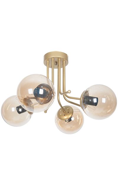 Fer Avize Daisy Luxury 4-Piece Chandelier - Modern Design, Gold Color, Honey Glass Plafonier - for Living Room and Bedroom