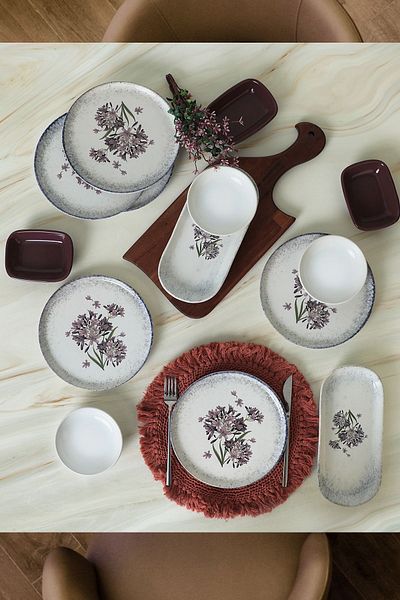 Keramika Blue Lily 14 Piece Breakfast Set for 6 People