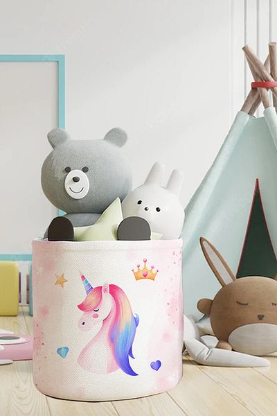 Talia Home Colorful Children's and Baby's Room Organizer with Unicorn Pattern - Toy and Dirty Basket Tlas-081