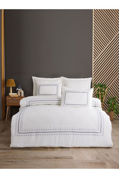 shi Lotus 100% Cotton Satin Embroidered Duvet Cover Set | Double | 6 Pieces | Boxed Dowry Set
