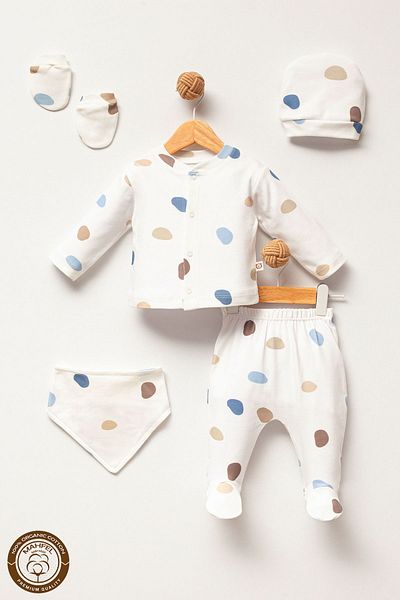 MAHFEL Polka Dot Stylish 5-Piece Newborn Baby Hospital Discharge Set