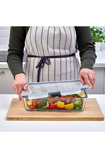 IKEA Cam Saklama Kabı Plastik Kapaklı Dikdörtgen Büyük Boy 32x21x9cm ( 3,1 Li...