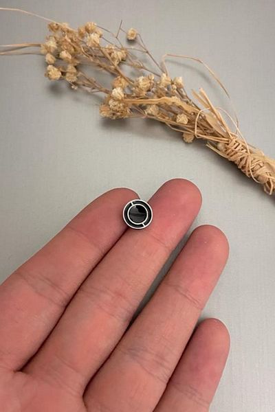Jaida Moda Unisex Silver Color Black Patterned Steel Stud Earrings