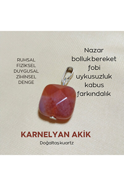 kuartz Karnelyan Akik Sertifikalı Kolye.zincirli Gonderilir 1x1cm