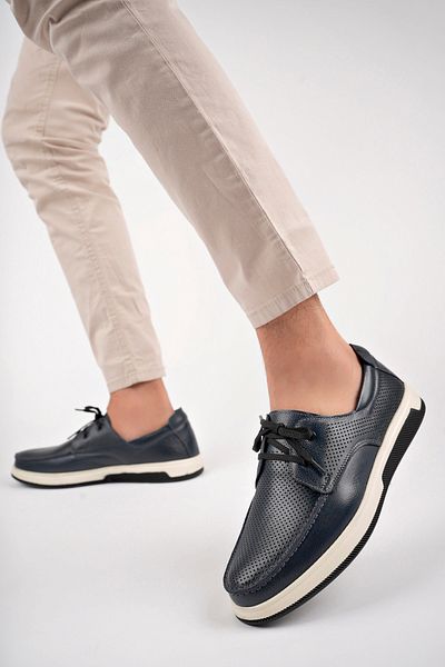 Deripabuc Navy Blue Genuine Leather Men's Casual Shoes - Mrd7-0815