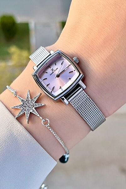 Daniel Klein Kadranı Pembe Kordonu Gümüş Renk Hediye Paketli Kadın Kol Saati ...